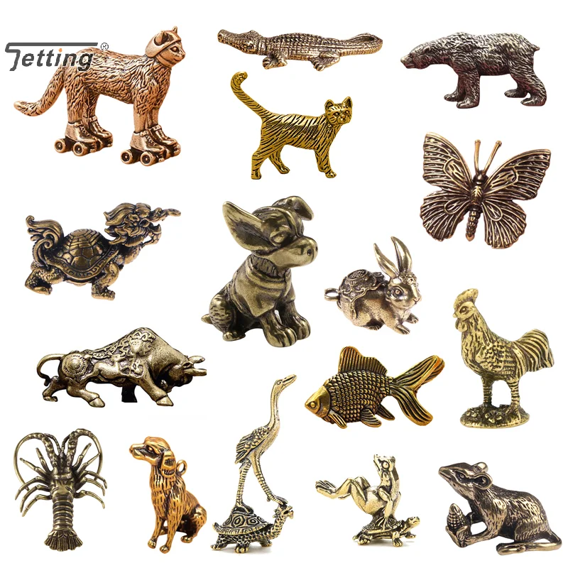 

Brass Distressed Ski Cat Figurine Miniature Tea Pet Craft Desktop Ornament Small Animal Figure Home Decoration Accessories