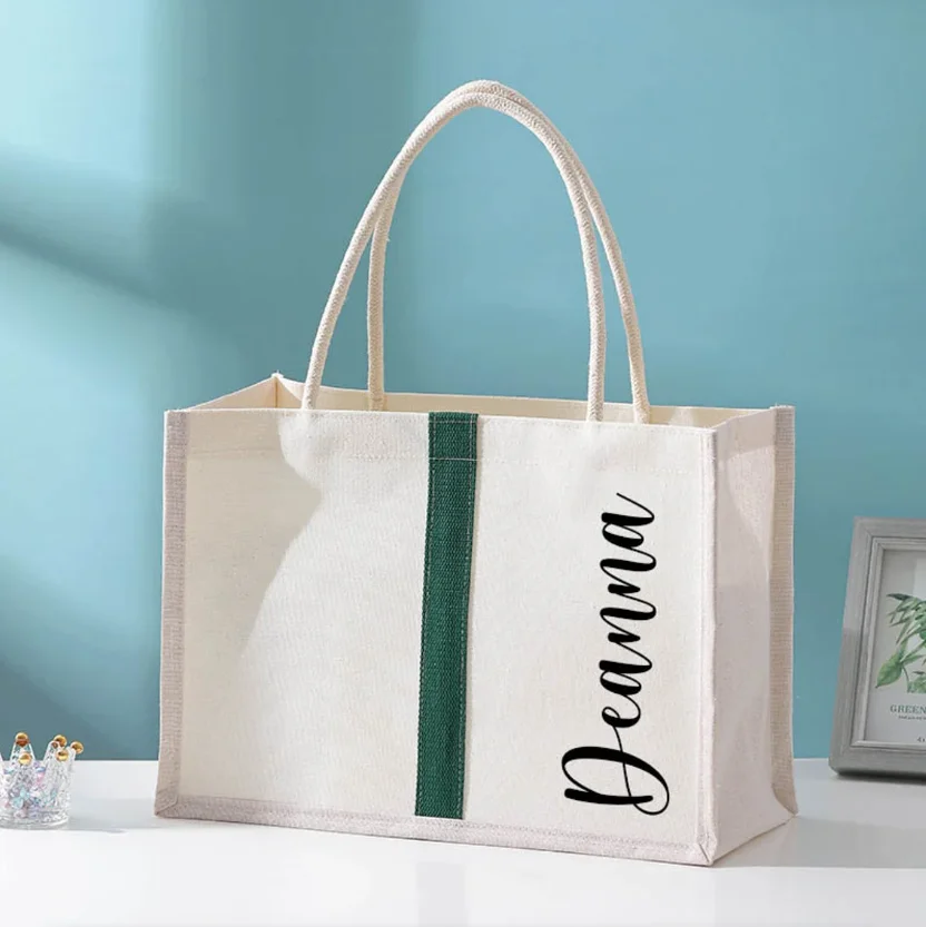 Personalized White Canvas Bags, Custom Tote Bag Bridesmaid Gift with Name, Girls Trip Gifts Beach Bag, Bachelorette Party Gifts