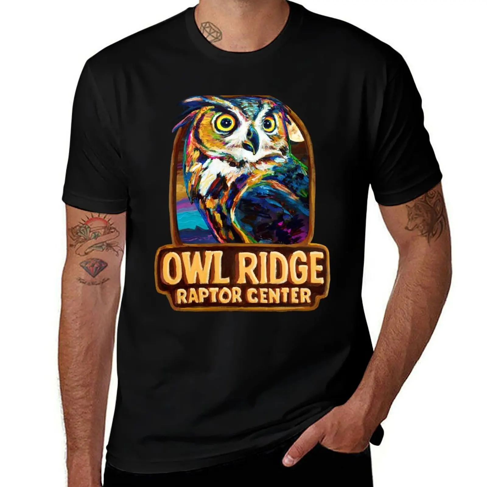 

Owl Ridge Raptor Center Great Horned Owl T-Shirt Comfortable Basic Crew Neck Tee