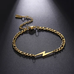 Lightning Pendant Bracelet Stainless Steel Figaro Chain Bracelet for Women Men Fashion Charm Jewelry for Couple Party Gift