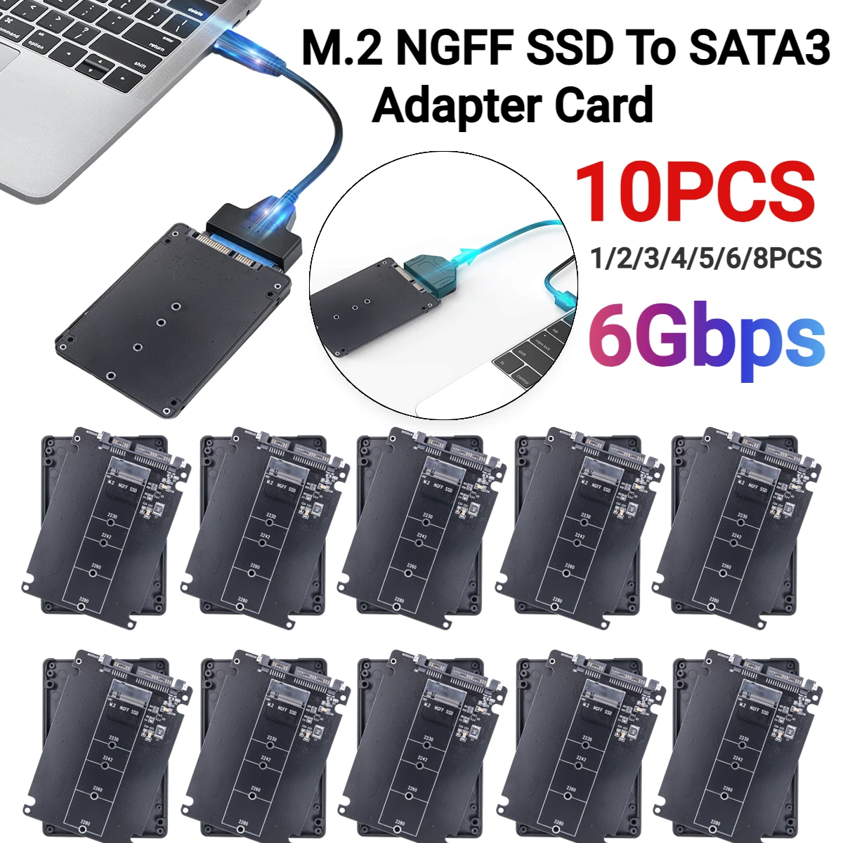 1-10PCS M.2 NGFF SSD To SATA3 External Hard Drive Box M.2 NGFF SSD To SATA3 External Hard Drive Box 6Gbps Hard Disk Adapter Card