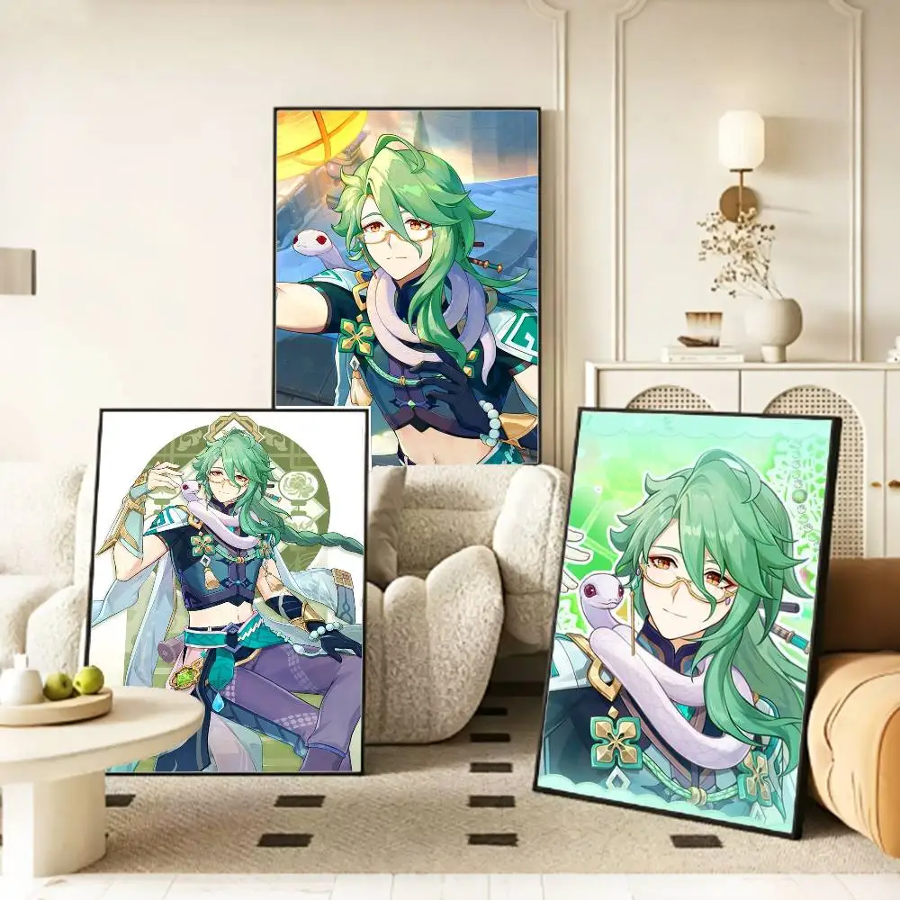 B-Baizhu Genshin Impact Dendro healer Poster HD Self Adhesive Waterproof Wall Art Ideal for Home