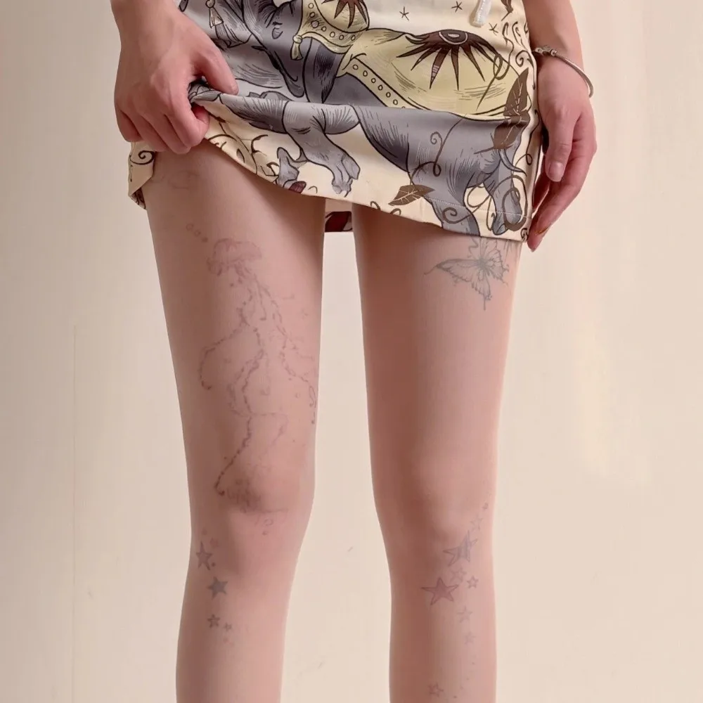 Y2K Invisible Tattoo Stockings Colorful Childishness Star Jellyfish Shell Pantyhose Hand-drawn Butterfly Silk Stockings