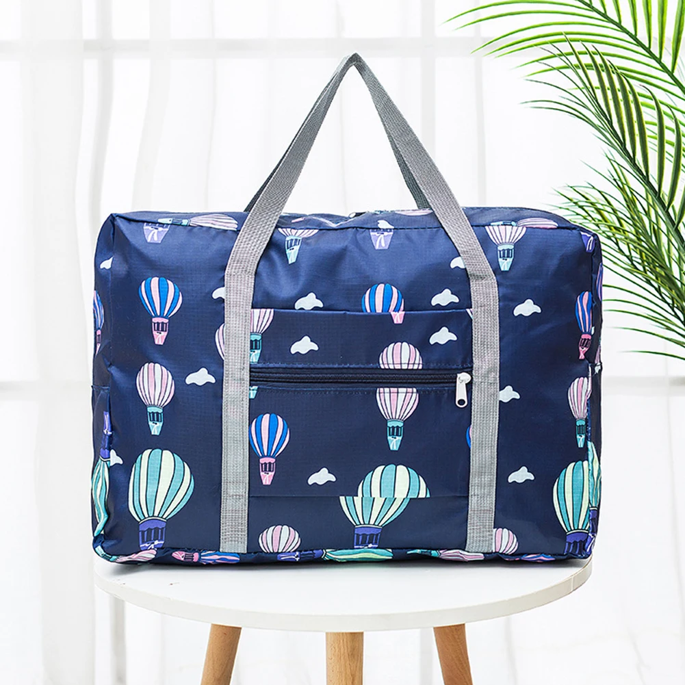 Women Casual Weekend Bag Foldable Carry Handbag Large Capacity Zipper Closure with Trolley Sleeve Ladies Vacation Simple Bag