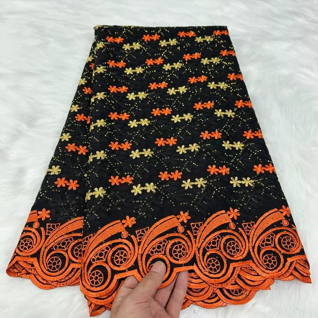 

2024 High Quality New Design Black Cotton African Lace Fabric Nigerian Autriche Brode Swiss Voile Lace Fabric For Dress LYC2408