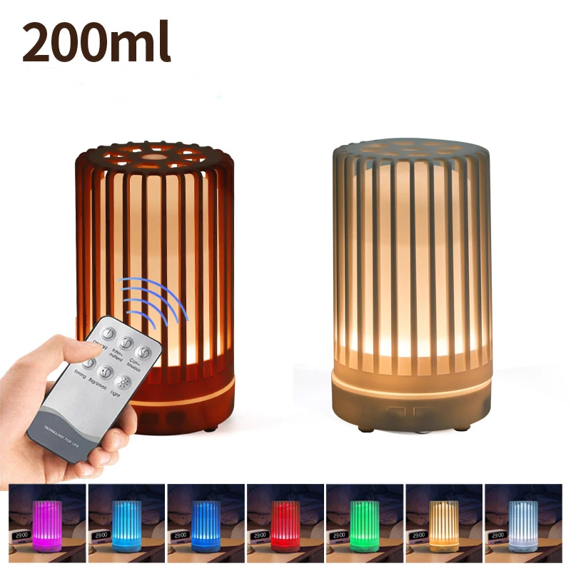 

200ml Remote Control Wood Grain Essential Oil Diffuser USB Air Humidifier with 7 Color LED Light Home Ultrasonic Aroma Diffuser