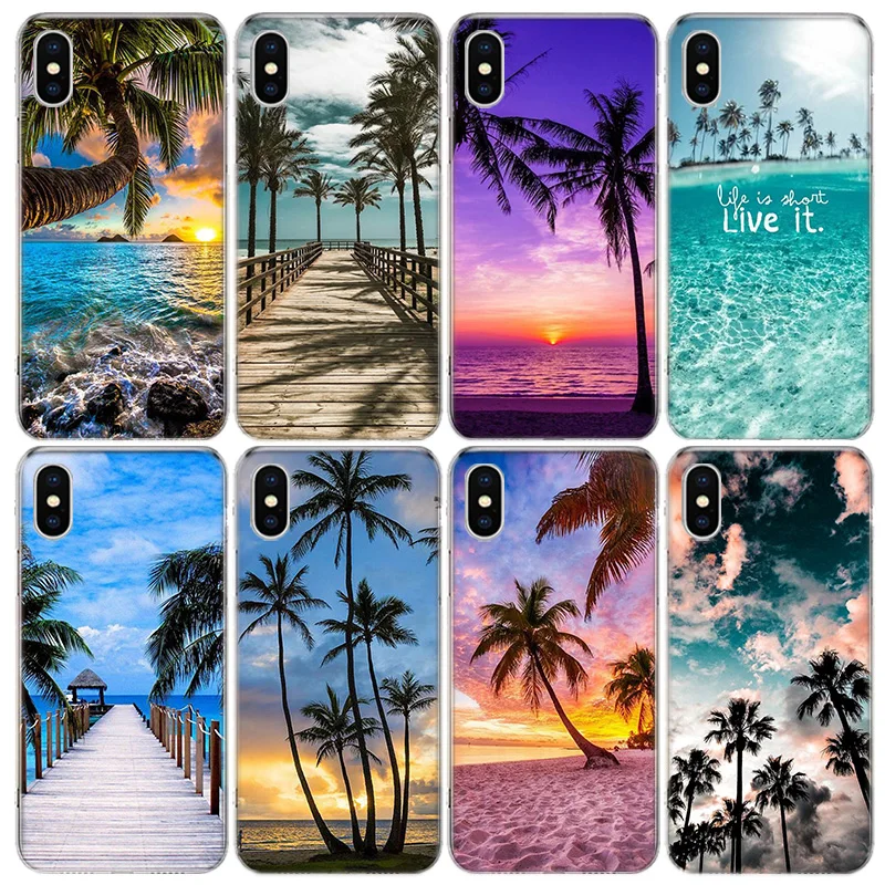 Summer Beach Scene at Sunset on sea Palm Tree Phone Case For Apple Iphone 15 14 13 16 Pro Max Cover 11 12 Mini Fundas X XS Max X