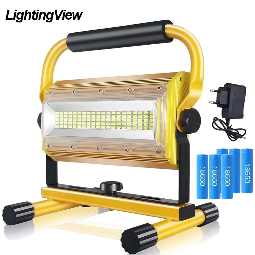 Portable Flood Light 100W Indoor Outdoor LED Floodlight with Rechargeable Batteries Construction Lamp For Working Camping Hiking