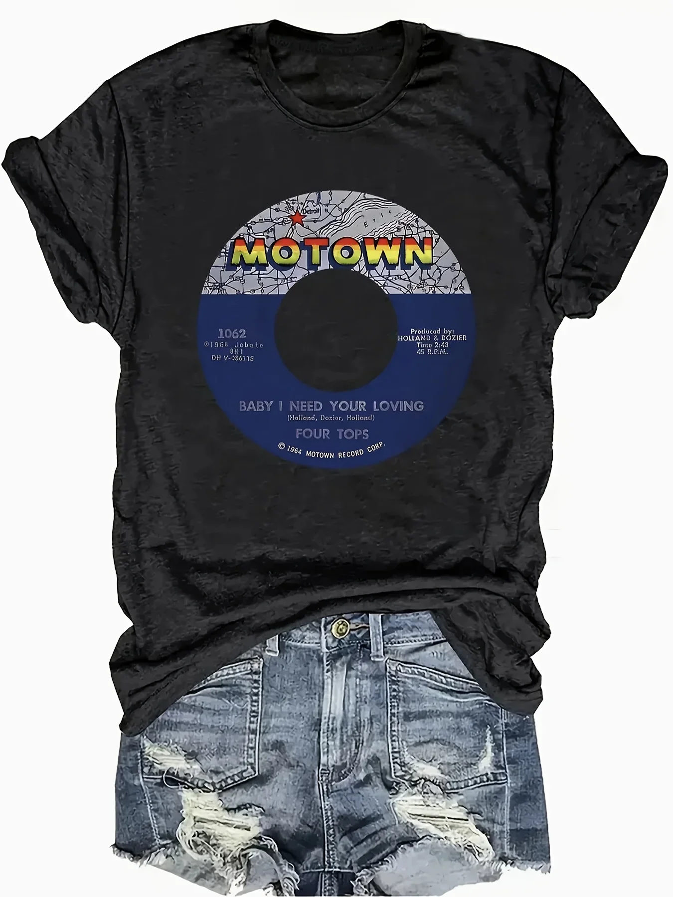 

1 шт. Футболка с рисунком Футболка с рисунком в стиле Motown, смесь полиэстера, повседневный круглый вырез, обычная длина, трикотажная ткань