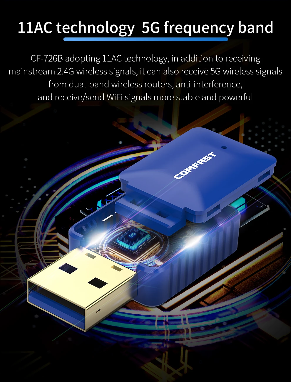 CF-726B 650Mbps Bluetooth-compatible 4.2 Dongle Transceiver RTL8821CU USB Wireless Network Card For PC Laptop Win XP/7/ 8/10