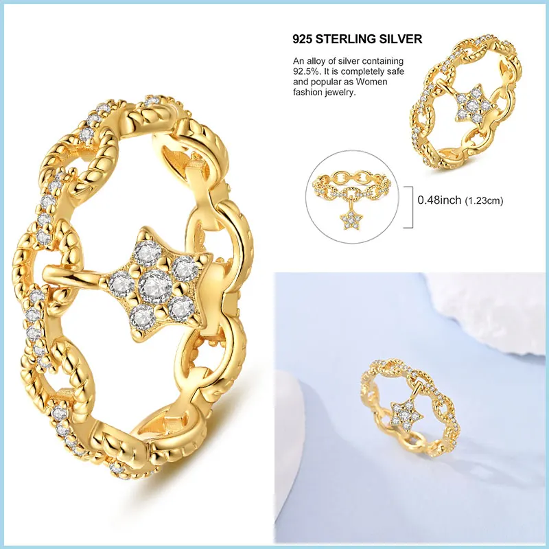925 Sterling Silver Rings Gold Color Sparking Popular LOVE Wedding Ring Certified Women Engagement Jewelry Anniversary Gifts