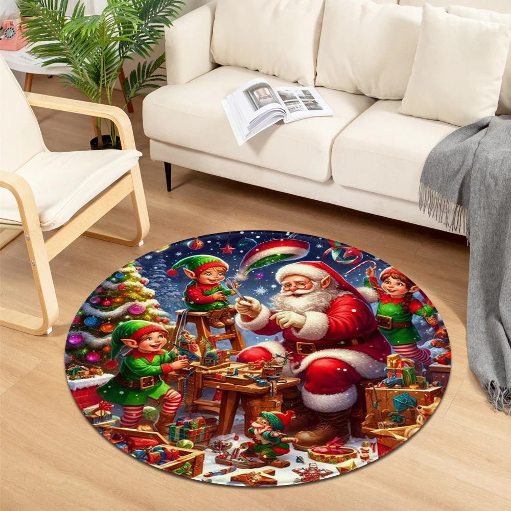 Christmas Bedroom Bedside Round Rug Home Entrance Living Room Chairs Sofa Floor Decoration Carpet House Balcony Hallway Foot Mat