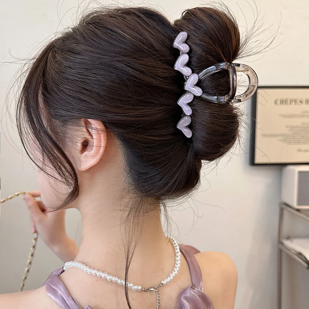 Geléia Coração Hairpin acrílico para mulheres e meninas, parte de trás da cabeça, cabelo fixo, clipe de tubarão, cocar, acessórios de moda, novo, 2024