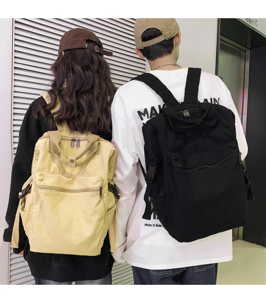 School bag women's large-capacity washed canvas backpack simple Mori leisure high school college student backpack