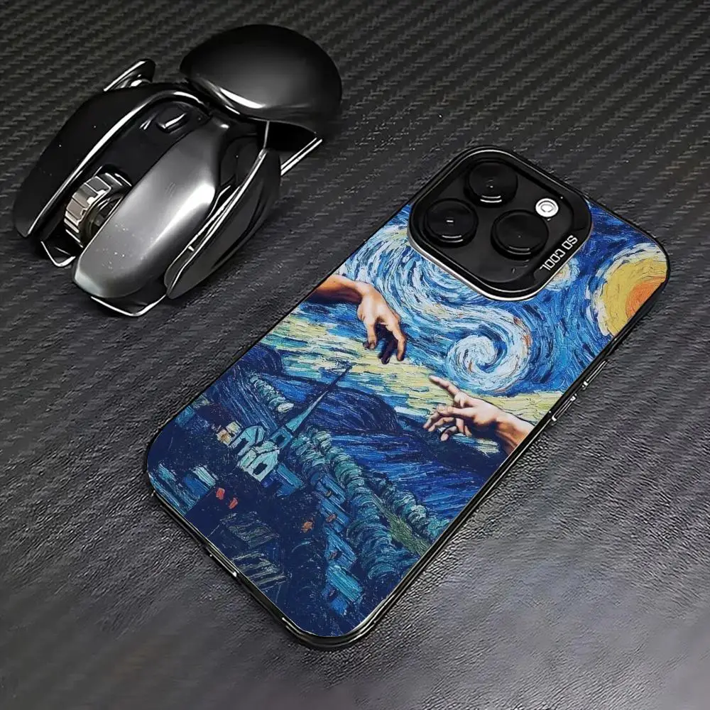 

Blue oil painting case for iPhone 16 15 14 13 12 11 Pro/ Max/Plus shock-proof rear cover anti-fingerprint
