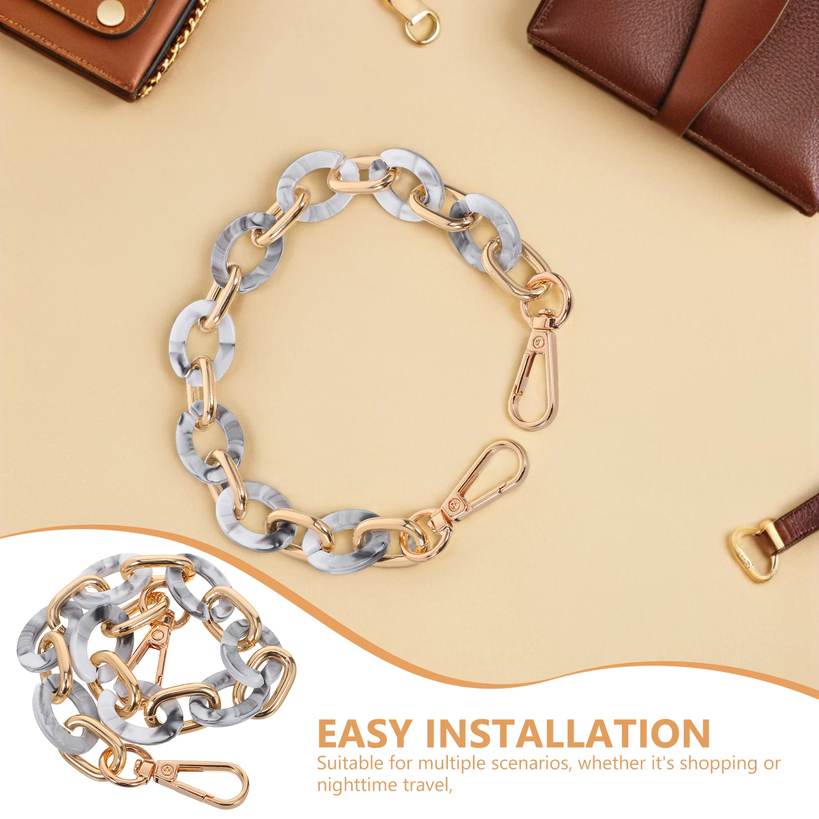 DIY-Handtaschen-Kettenriemen – sicherer flacher Kettengriff als Ersatz für das Upgrade der Geldbörse. Einfache Installation in wenigen Minuten. Keine Werkzeuge erforderlich