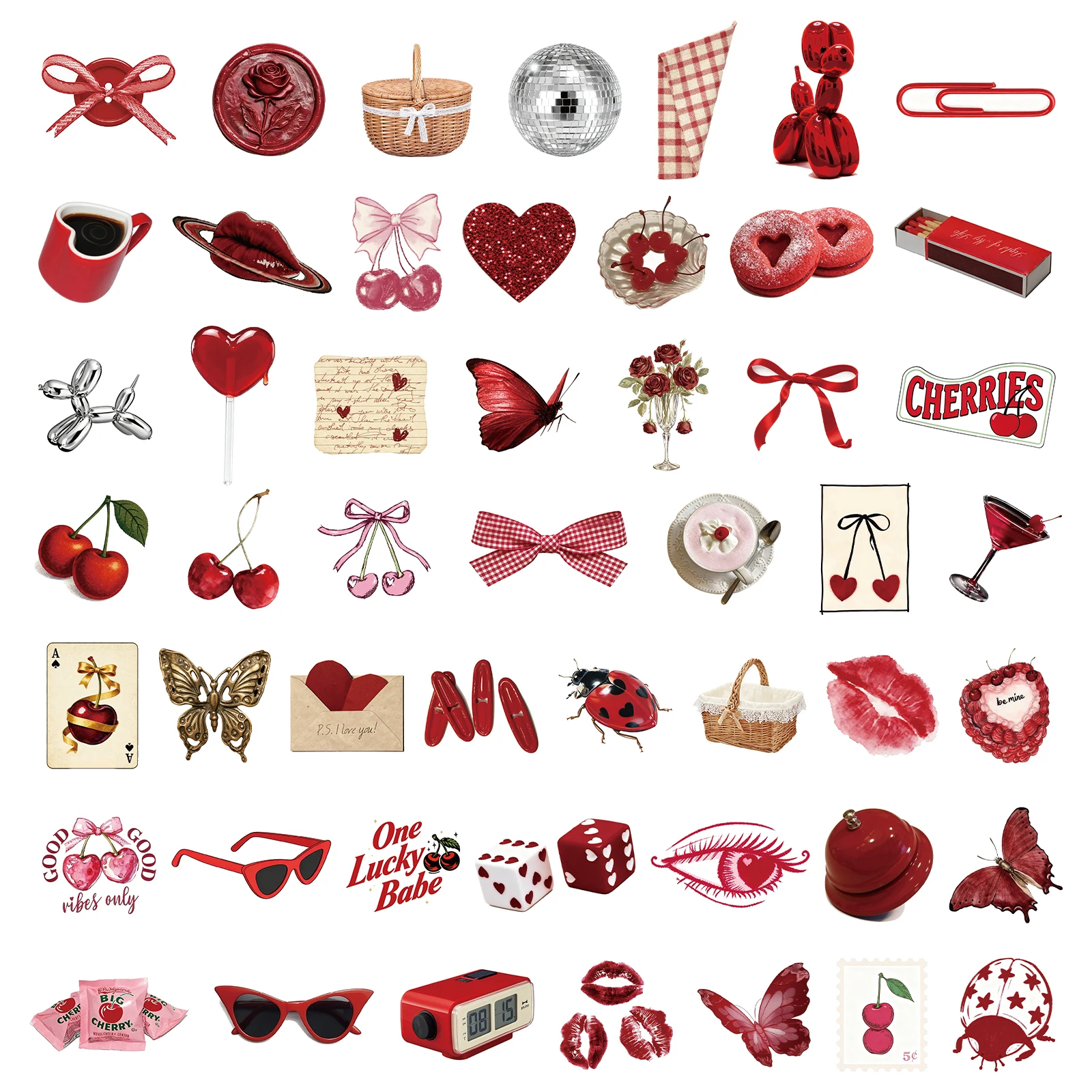 50 Pegatinas de Chicas Cereza, Lindas Calcomanías de Frutas para Laptop, Botella de Agua, Equipaje, Teléfono, Maleta, Patinetas, Regalos para Niñas