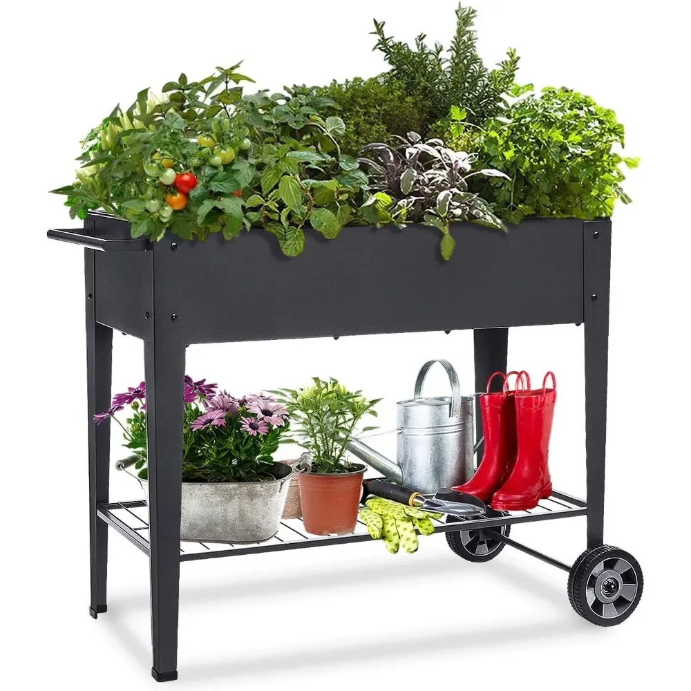 

Raised Planter Box with Legs Outdoor Elevated Garden Bed On Wheels for Vegetables Flower Herb Patio