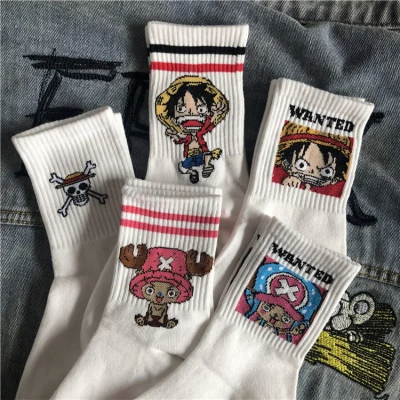 5 paar Anime One Piece Socken Cartoon Luffy Chopper Student Baumwolle Weiß Lange Kurze Boot Socken Gedruckt Gestrickte Socken Kinder geschenk