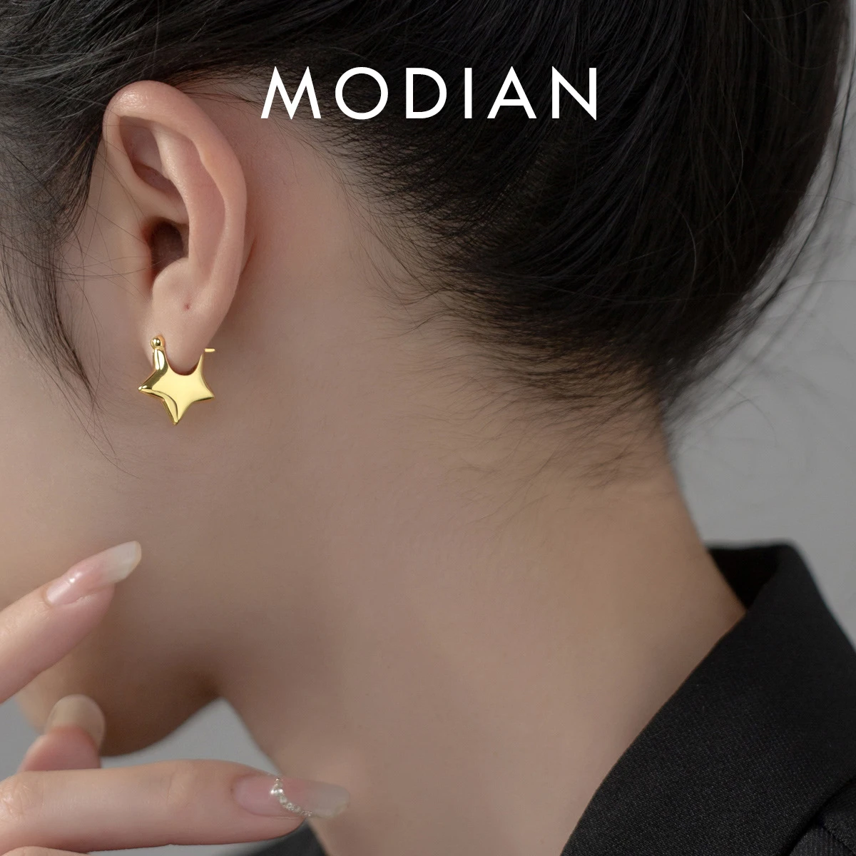 

MODIAN 925 Sterling Silver Simple Luxury Stars Ear Buckles Fashion Fine Hoop Earrings For Women Lovely Birthday Fine Jewelry