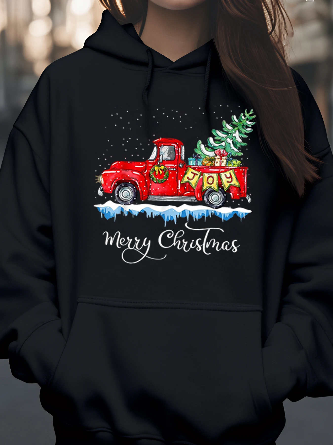 

Рождественский грузовик с принтом Merry Christmas Толстовка с капюшоном Праздничная одежда для женщин и мужчин