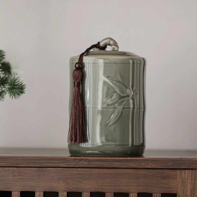 Chinese Tea Jar Ceramic Jar Sealed Jar Black Tea Green Tea Longjing White Tea Biluochun Universal