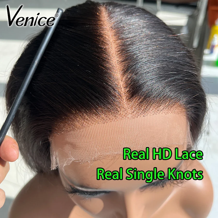 

Venice Real Single Knots 2x6 HD Кружевная застежка Прямые человеческие волосы Объемная волна Глубокая часть Bye-Bye Knots 5x5 Только настоящая HD кружевная застежка