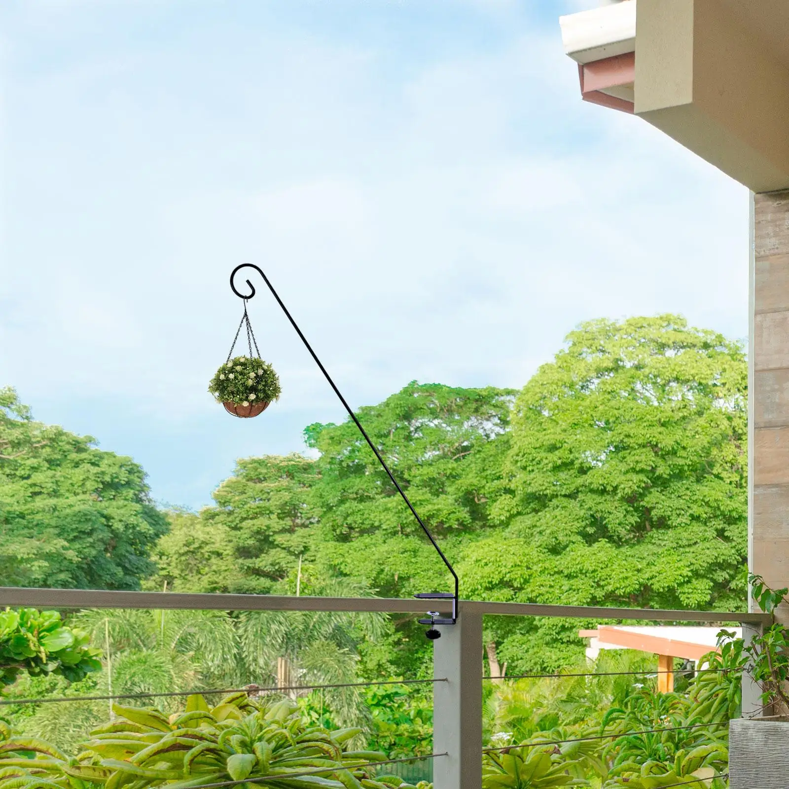 Deck Railling Hook Support Multiuse Iron Art Hanging Bracket Sturdy Hanging Bird Feeder for Garden Patios Outdoor Solar Light