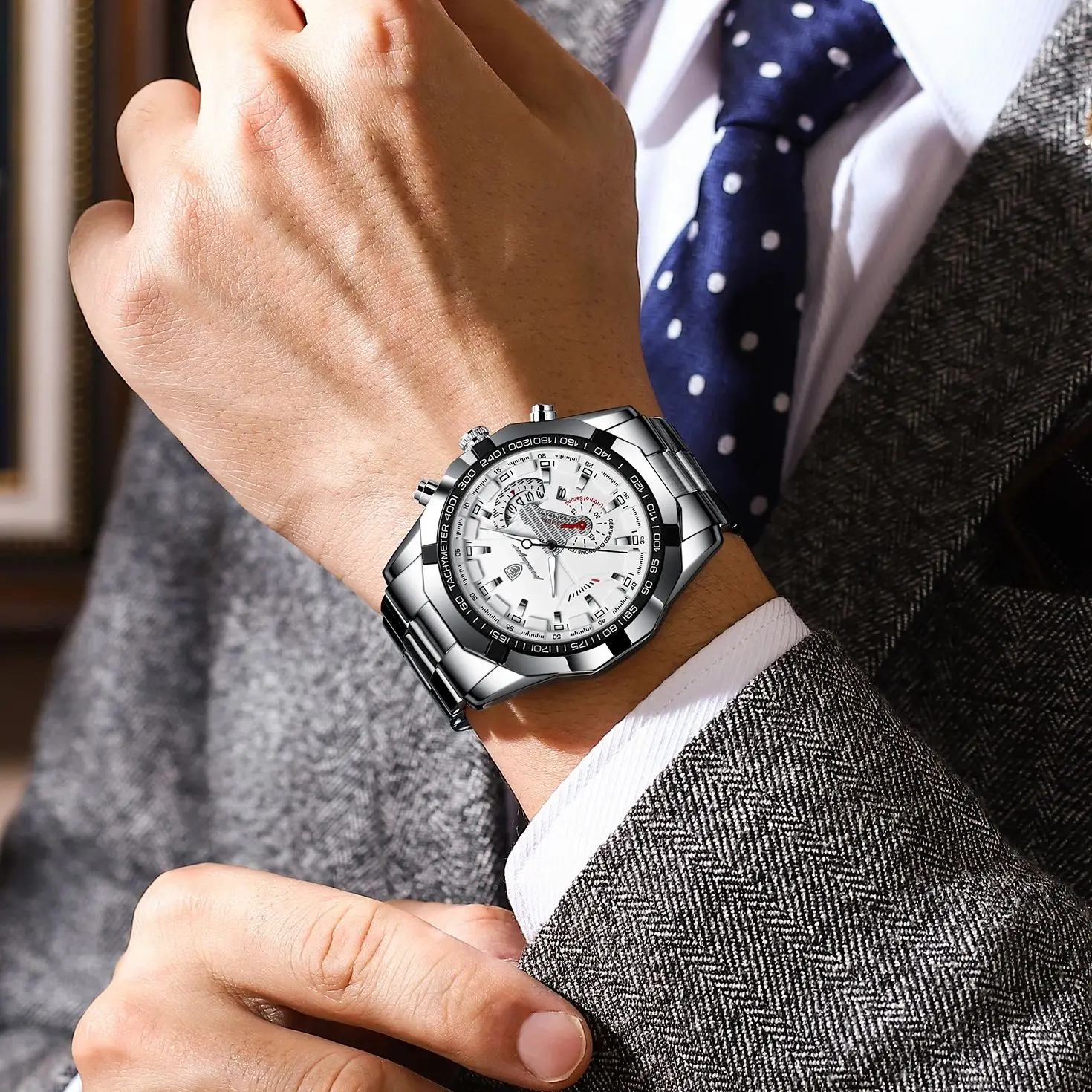 POEDAGAR موضة ساعة رجالية فاخرة مقاوم للماء مضيئة تاريخ رجل ساعة اليد الفولاذ المقاوم للصدأ جودة عالية ساعات كوارتز رجالية جديدة