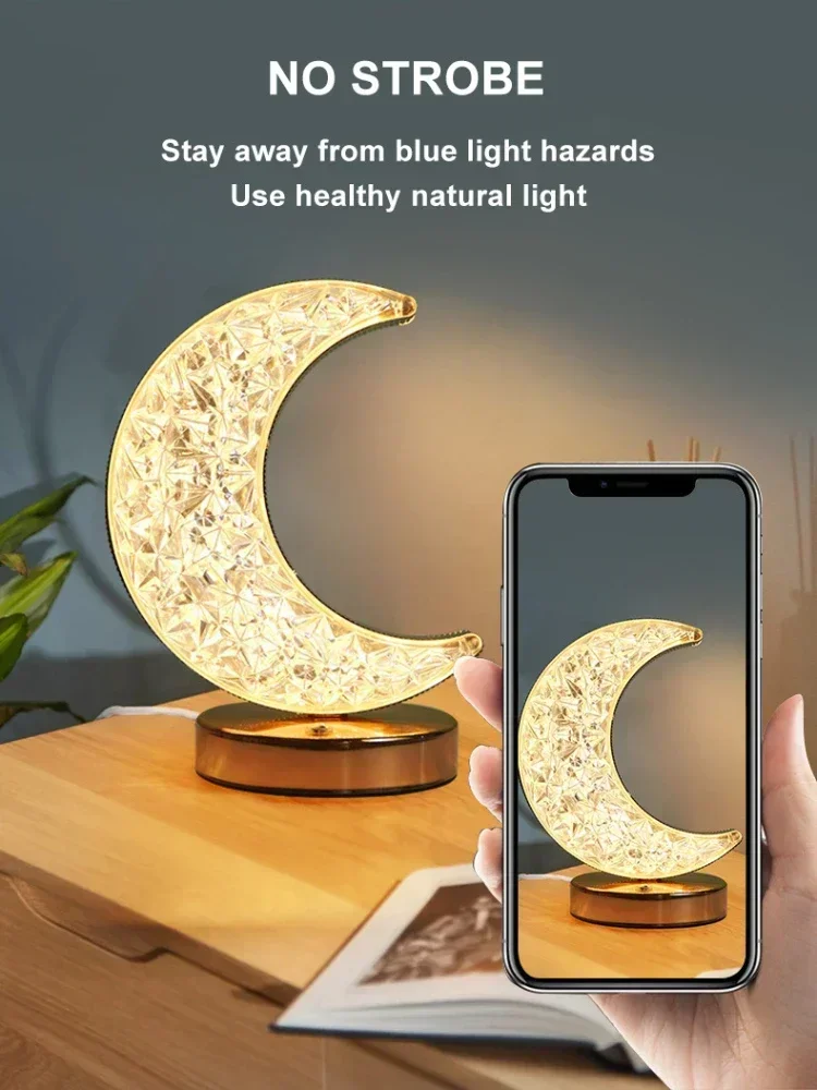 Imagem -04 - Quarto Crystal Moon Night Light 3d Estética Led Touch Dimming Mesa de Cabeceira Lâmpada Ambiente Led Quarto das Meninas Home Decor Usb