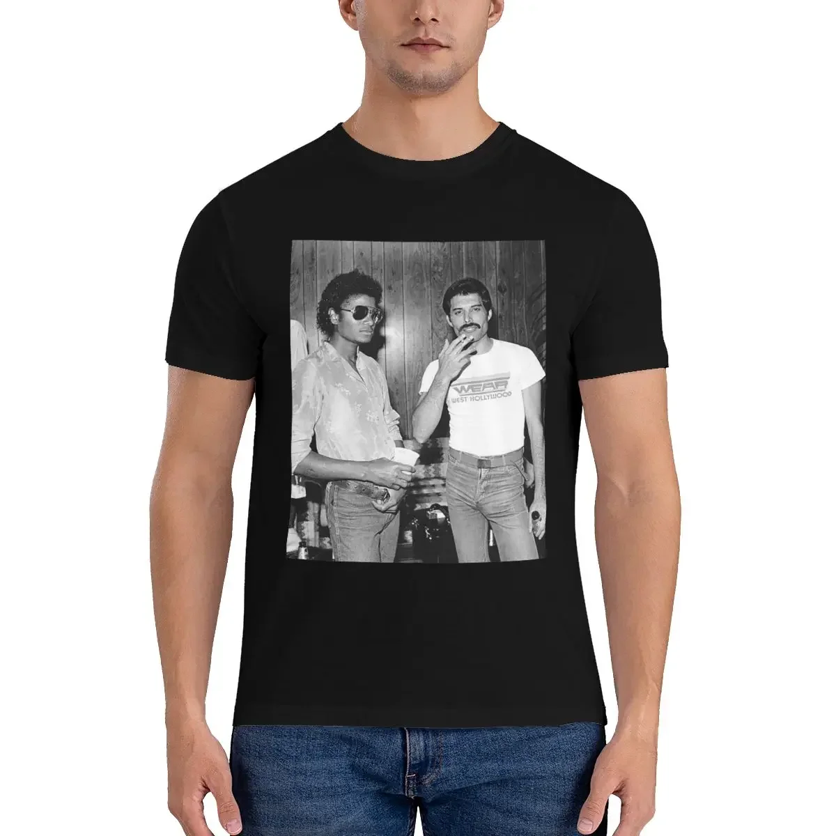 Michael Jackson And F-Freddie M-Mercury T-Shirt Retro Black White Photos Vintage Cotton T Shirts Summer O-Neck Fashion Tee Shirt