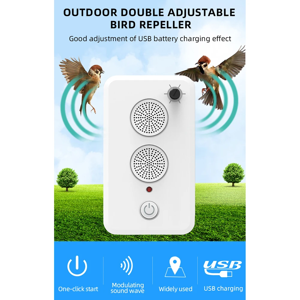 Ultrasonic  Device Usb Rechargeable Large-capacity Battery Outdoor Adjustable Bird Repeller