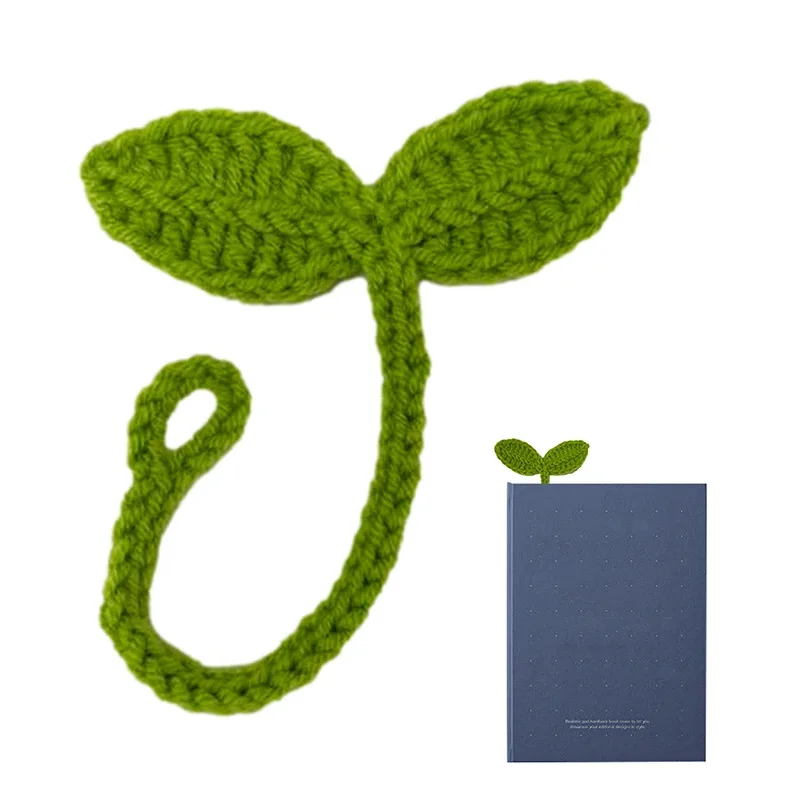 لطيف اليدوية الكروشيه محبوك ورقة تنبت المرجعية الأخضر DIY الحرفية اكسسوارات الديكور هدية للعطلات السنة الجديدة فريدة من نوعها المدمجة