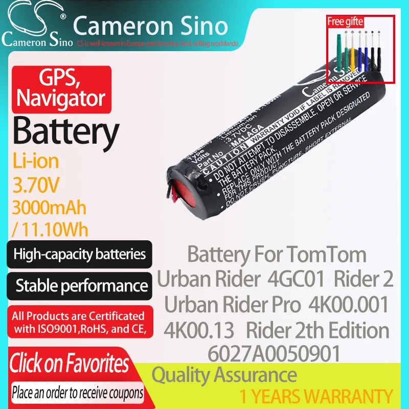 CameronSino Battery for TomTom Urban Rider 4GC01 Rider 2th Edition 4K00.001 Rider fits TomTom 6027A0050901 GPS,Navigator battery