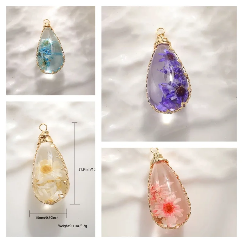 卸売-20-ピース-ロットカラー花コアジオメトリ水滴形状樹脂ビーズチャーム-diy-ジュエリー衣服ヘアペンダントアクセサリー
