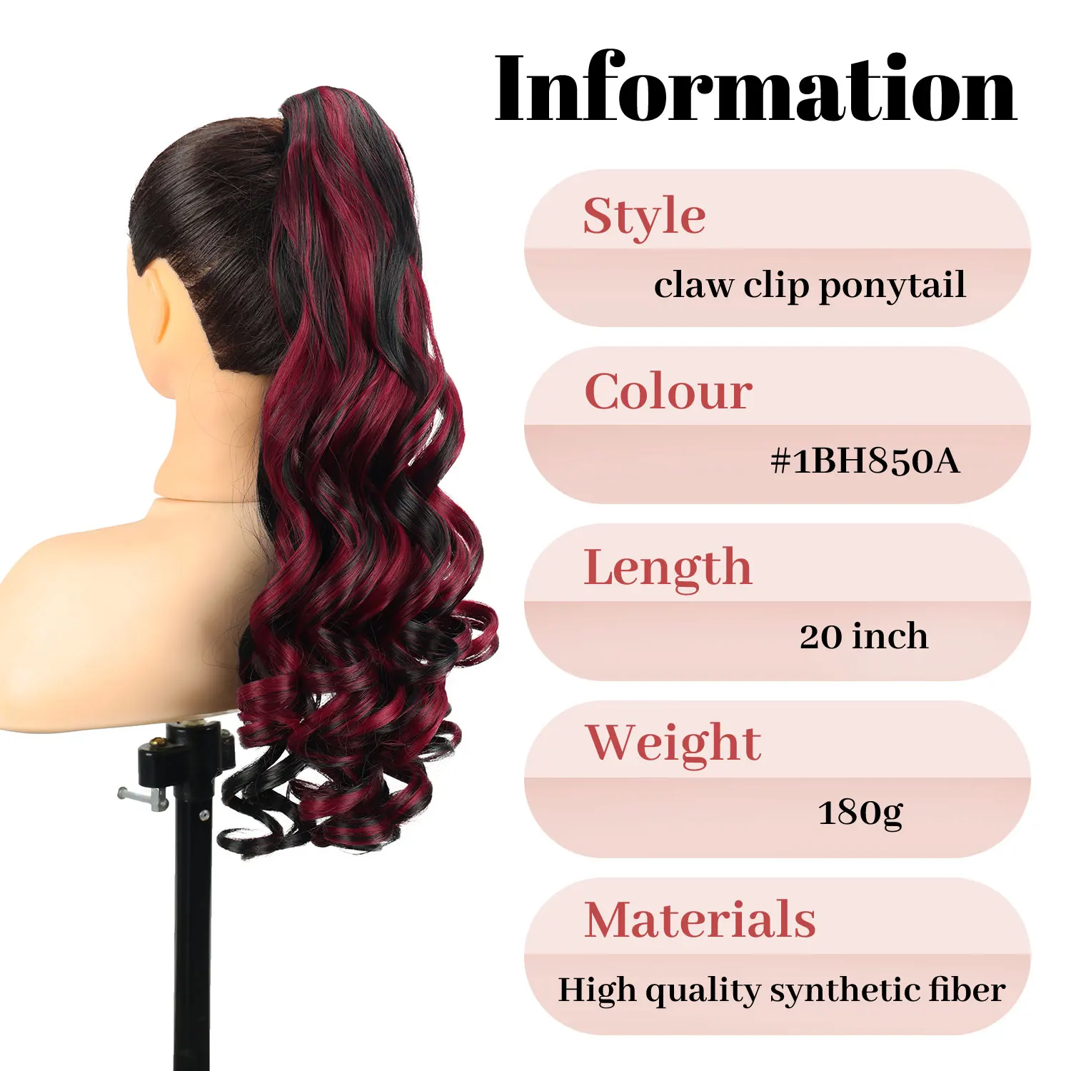 Synthetic Claw Clip Ponytail Hair Extensions 20inch Long Curly Ponytail Tail Hairpieces for Women Ladies image 2