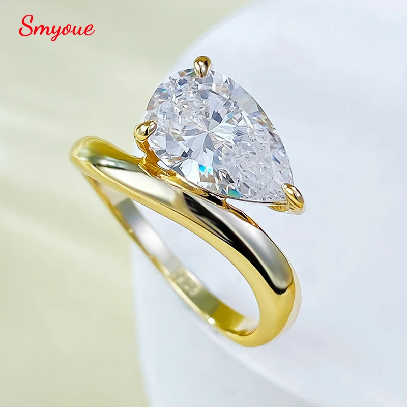 Smyoue 1,5 CT 3CT anillos solitarios de moissanita con corte de pera para mujer boda de lujo 925 anillo de plata maciza para mujer joyería de diamantes de laboratorio