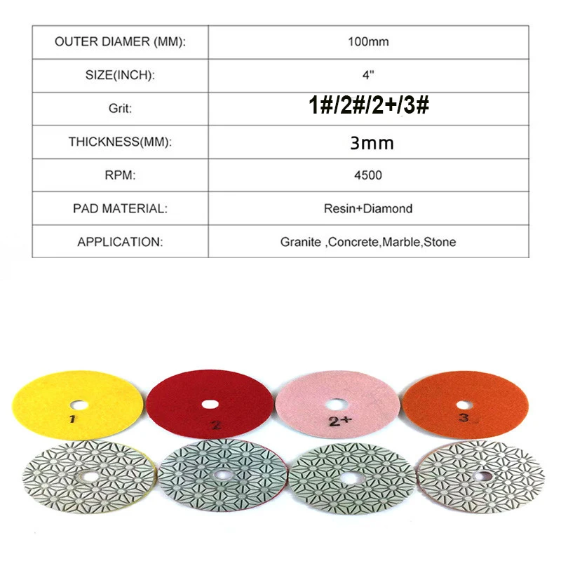 4 Inch 4 Step Polishing Pads Flexible Diamond  For Marble Granite Ceramic Tile Concrete  Free Shipping  4PCS