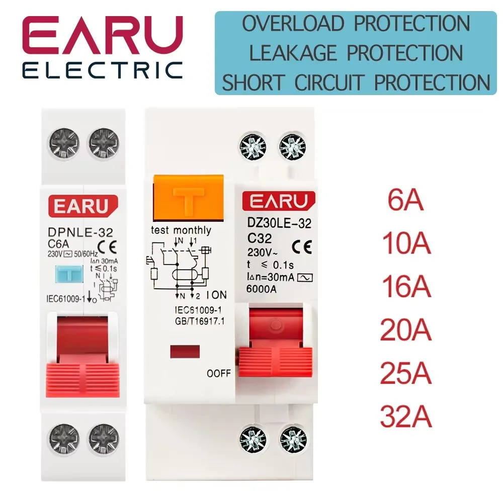 AC 230V 400V 6KA 1P+N DPNL MCB RCBO Fehlerstromschutz Leistungsschalter Überlast-Kurzschlussschutz