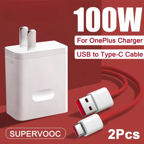 2 pz Per Oneplus Originale 100 W SuperVOOC Caricatore USB Adattatore di Ricarica Veloce Per Oneplus 15 14 13r 12 13 Pro Spina DEGLI STATI UNITI Tipo C cavo