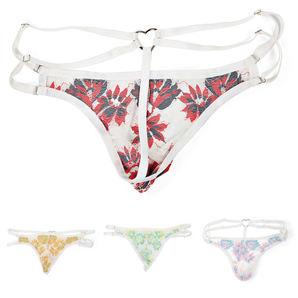 

Мужское сексуальное нижнее белье с низкой талией, трусики-мешочки с цветочной сеткой, кружевные стринги, бикини, дышащие прозрачные сетчатые трусы для сна