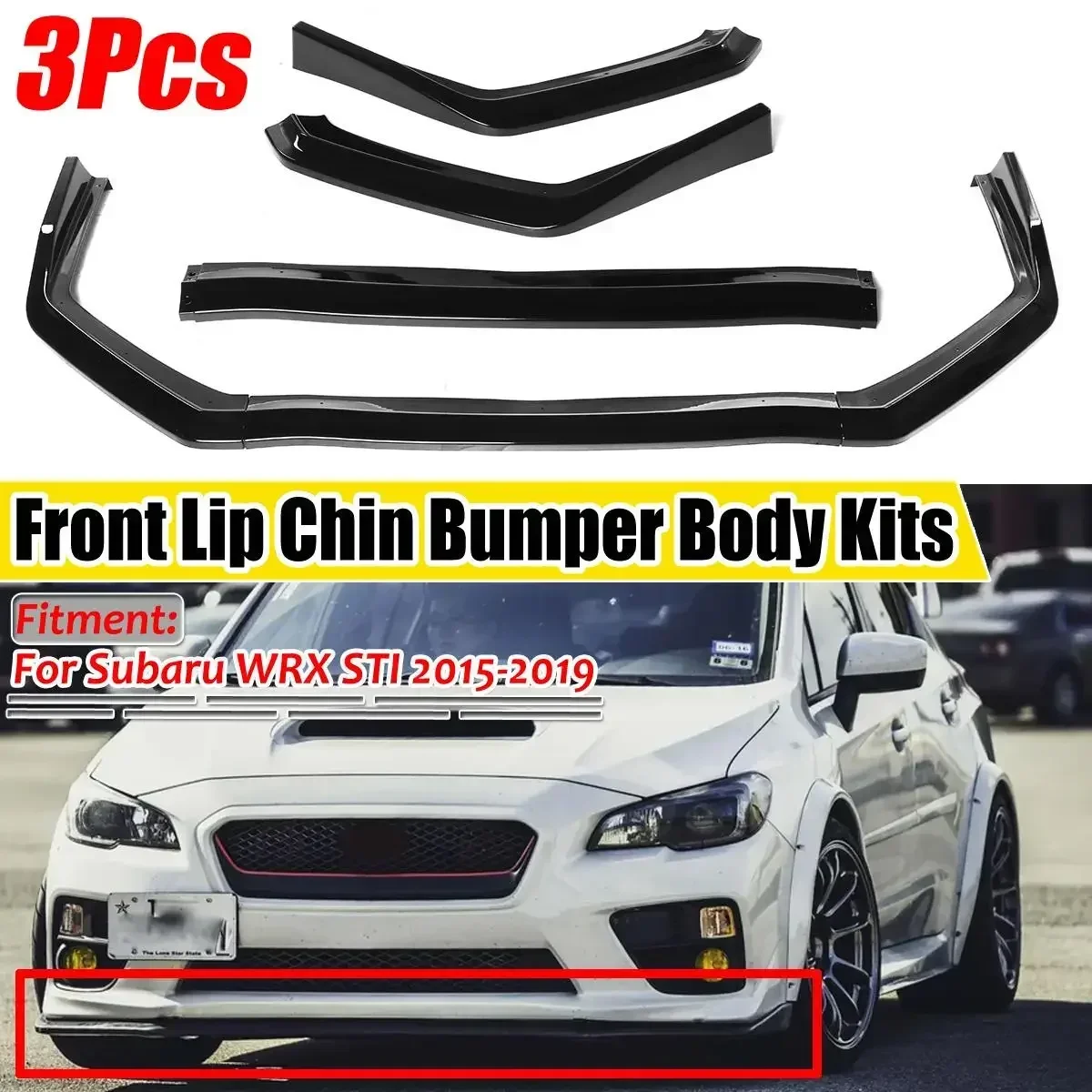 

New 3Pcs Car Front Bumper Splitter Lip Chin Bumper Spoiler Diffuser Cover Trim Protection For Subaru WRX STI 2015-2019 Body Kit