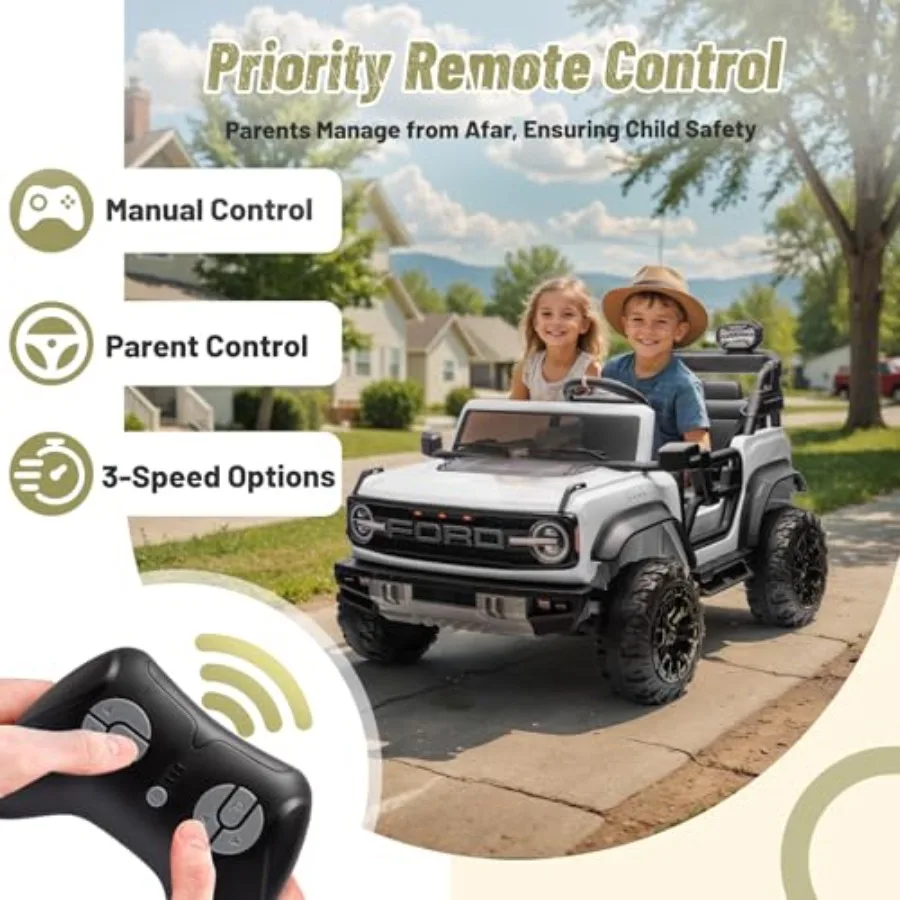 2人乗り24V電動乗用玩具、大型ライセンス取得済みブロンコ・ラプター、パワフルなホイール、リモコン、ヘッドライト/音楽プレーヤー/サスペンション付き