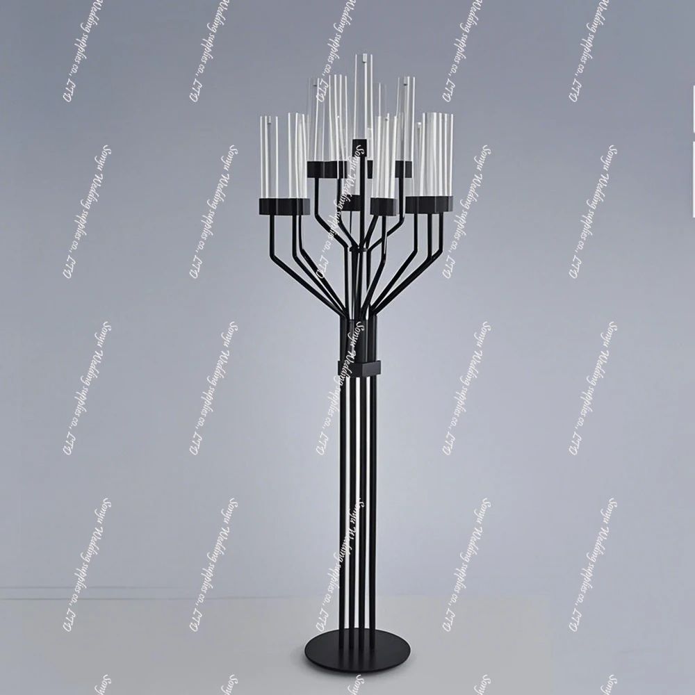 

6pcs 130cm Large Floor Standing Candle Holders Wedding Tall Black arch backdrop aisle Candelabra Centerpieces