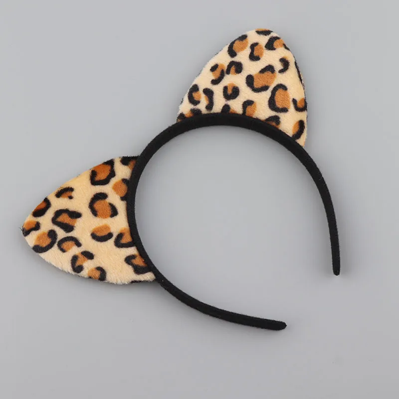 Leopard print headband plush leopard print Cat\'s ears (Steamed cat-ear shaped bread) headband animal ear headband