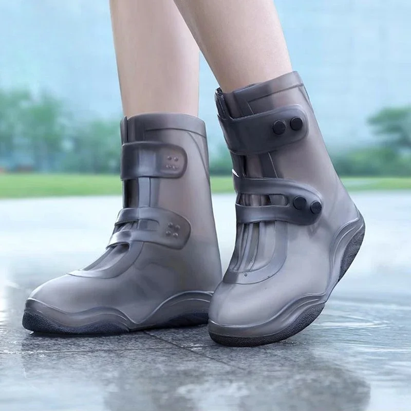 High Top Rain Boot Covers Thick Double Layer Sole Waterproof Non Slip Wear Resistant Portable Shoe Covers for Adults