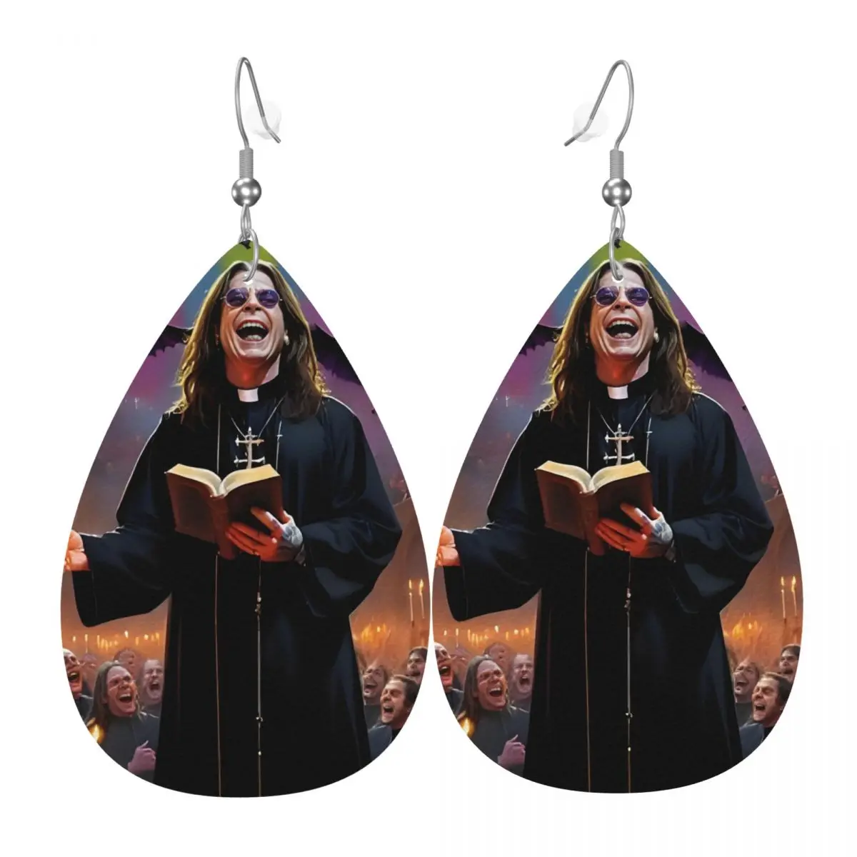 

Custom Ozzy Osbourne Leather Teardrop Earrings Fashion For Women Prince Of Darkness Jewelry Accessories For Valentine's Day