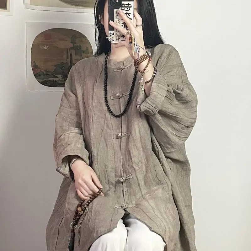 

Spring Summer Arts Style Women Long Sleeve Loose Casual Shirts Vintage Single Breasted Cotton Linen Long Blouse Female Tops T419