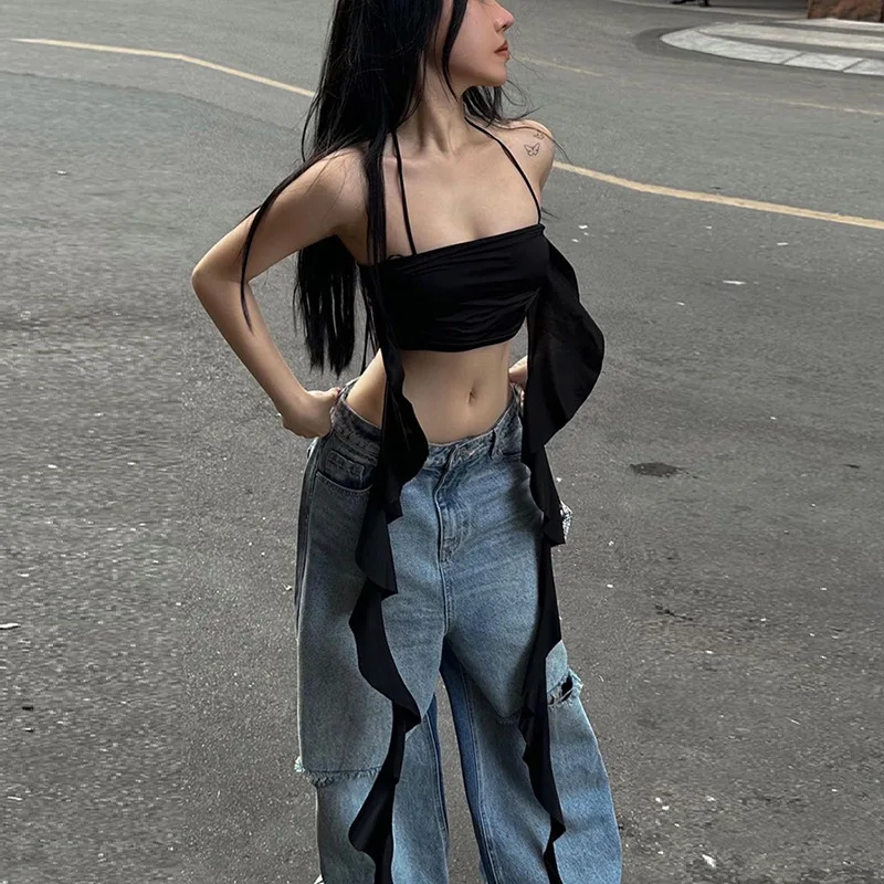 

2023 Spring Fashion Trendy Women's Clothing New One Shoulder Strap, Slim Fit, Exposed Umbilical, And Small Tank Top