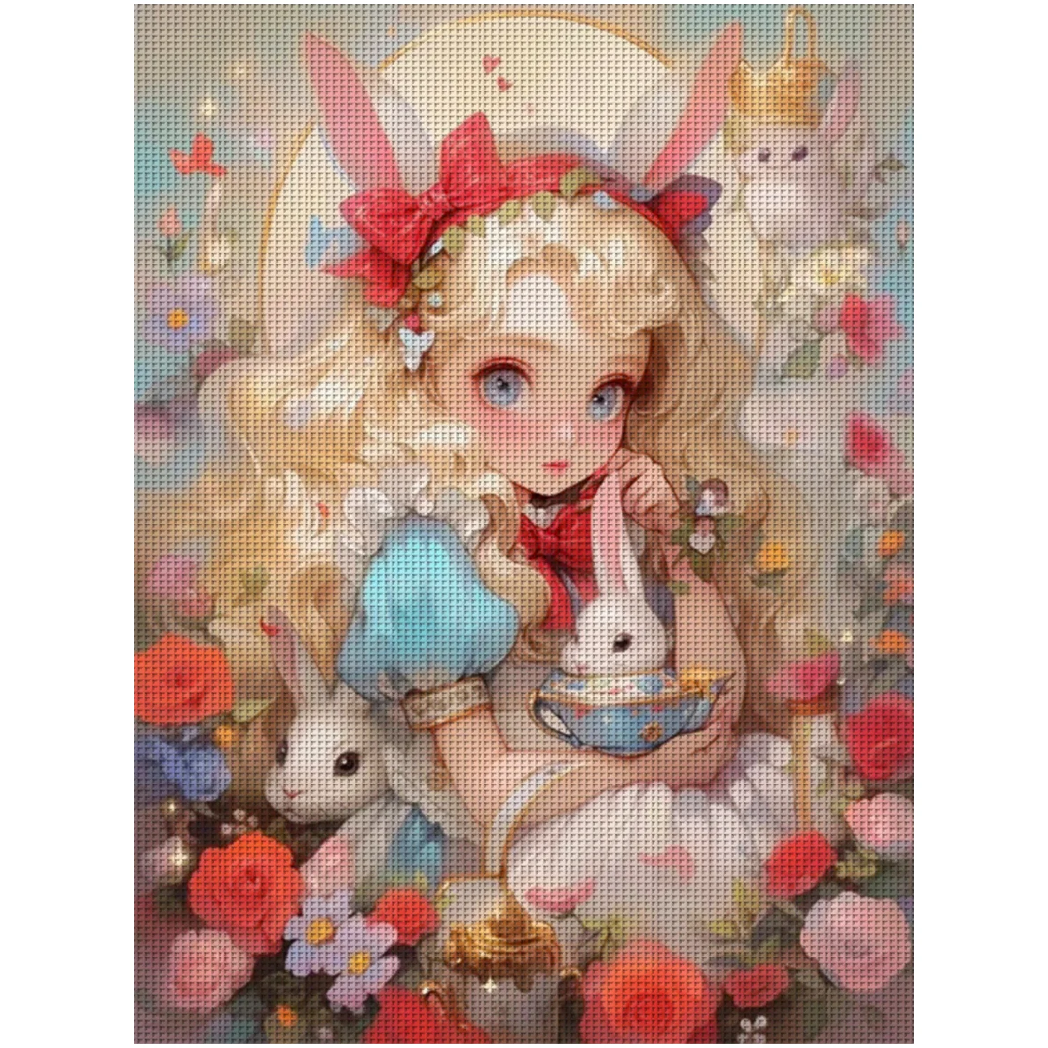 1 Stück 36x46cm/14,17x18,11 Zoll, 11CT Druck-Kreuzstich-DIY-Set, Märchenmädchen & Hase, Entspannendes Kreuzstich-Set für Erwachsene Anfänger